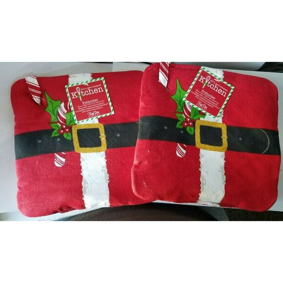 Kitchen Pot Holder Set of 2 KayDee Designs Santa Belt Candy Cane Striped Back 8 - Picture 1 of 6